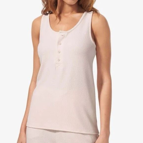 Tommy John Womens Waffle Lounge Henley Tank in Pastel Parchment Size XL $58 - Picture 3 of 6